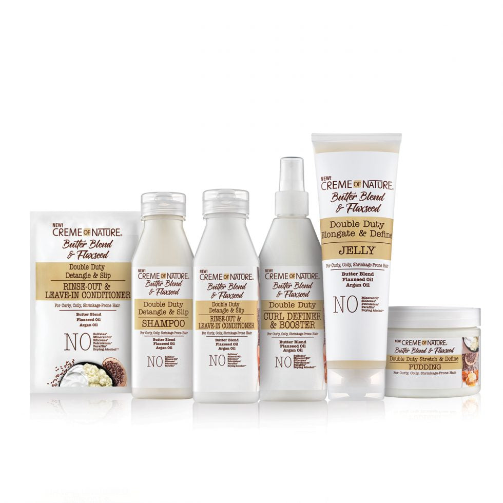 CREME OF NATURE BUTTER BLEND & FLAXSEED DOUBLE DUTY ELONGATE & DEFINE JELLY 8.4 OZ.