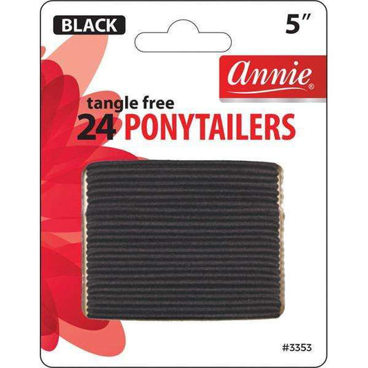 ANNIE NO TANGLE BLACK THIN PONYTAILERS 5” - 24CT