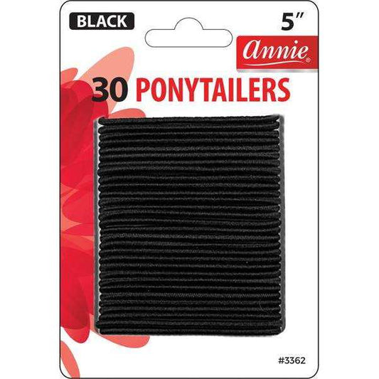 ANNIE NO TANGLE BLACK THIN PONYTAILERS 5” - 30CT