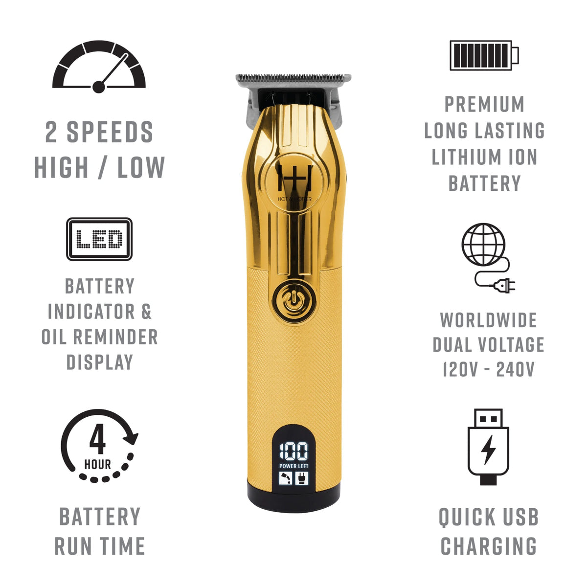 HOT & HOTTER PROFESSIONAL LITHIUM CORDLESS CLIPPER GOLD #5799