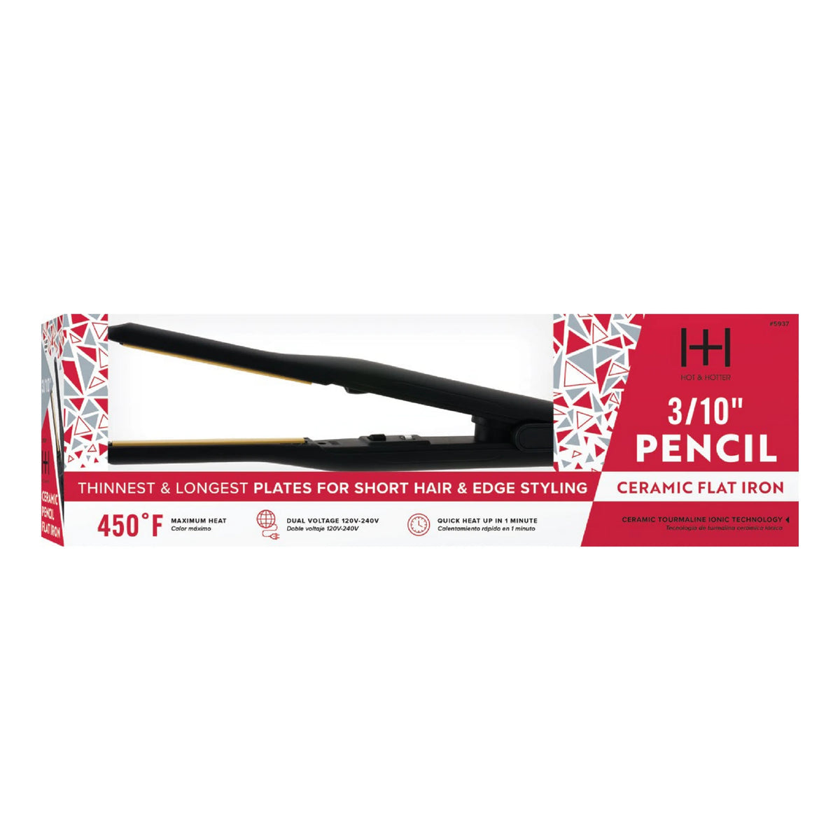 HOT & HOTTER PENCIL CERAMIC TOURMALINE FLAT IRON 3/10” BLACK #5937
