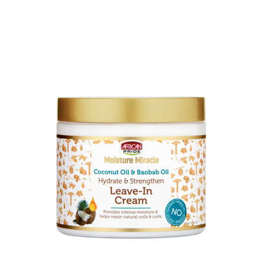 AFRICAN PRIDE MOISTURE MIRACLE COCONUT OIL & BAOBAB OIL LEAVE-IN CREAM, 15 OZ.