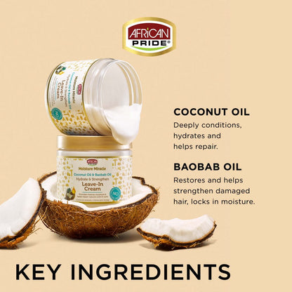 AFRICAN PRIDE MOISTURE MIRACLE COCONUT OIL & BAOBAB OIL LEAVE-IN CREAM, 15 OZ.