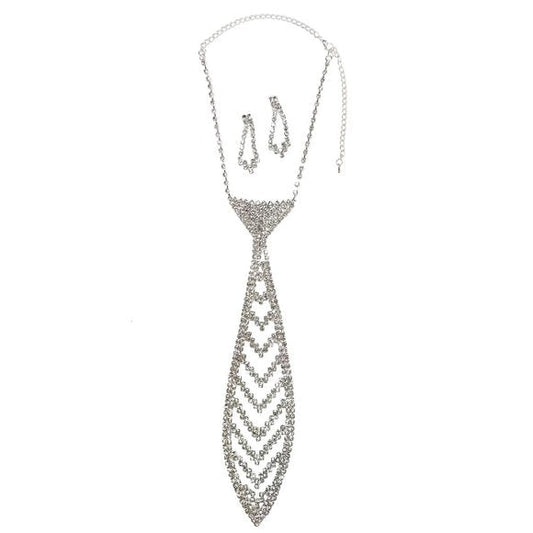 Dazzling Rhinestone Necktie Necklace Set