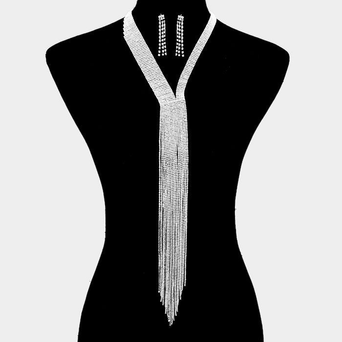 Rhinestone Pave Y Statement Necklace Set