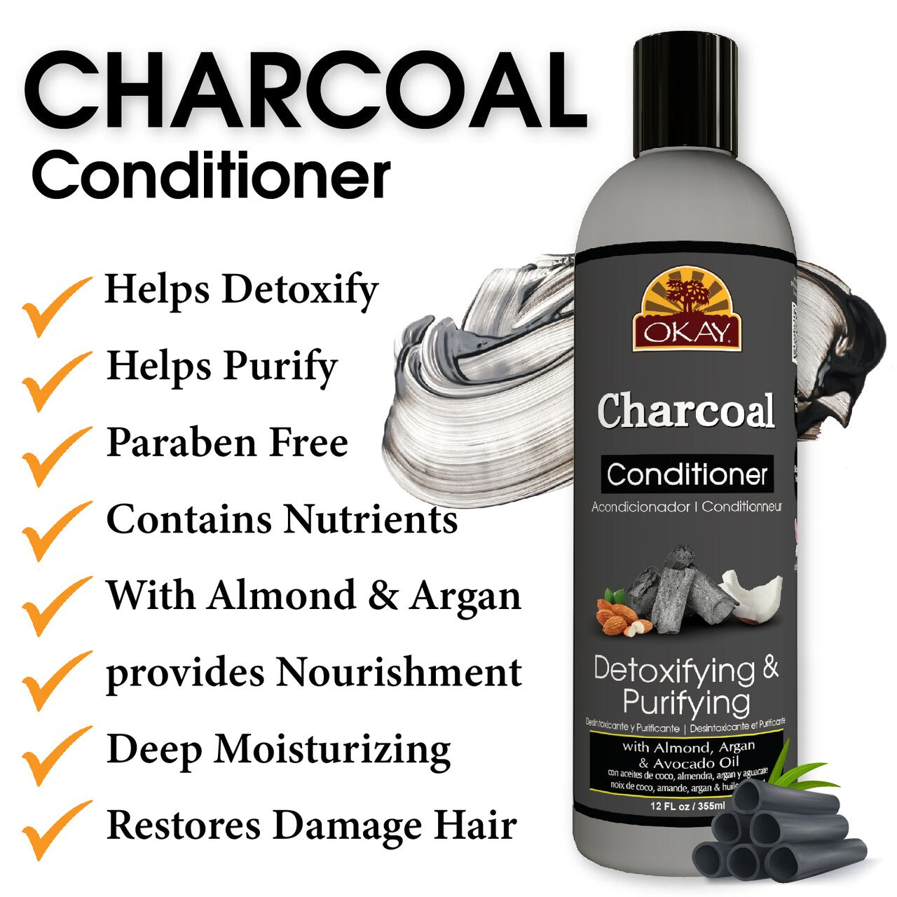 Okay Conditioner Charcoal Detoxifying & Purifying - 12oz.