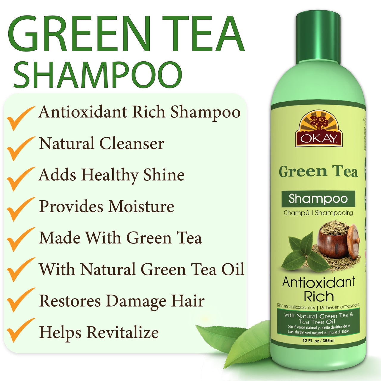 Okay Green Tea Nourishing Antioxidant Rich Shampoo - 12oz.
