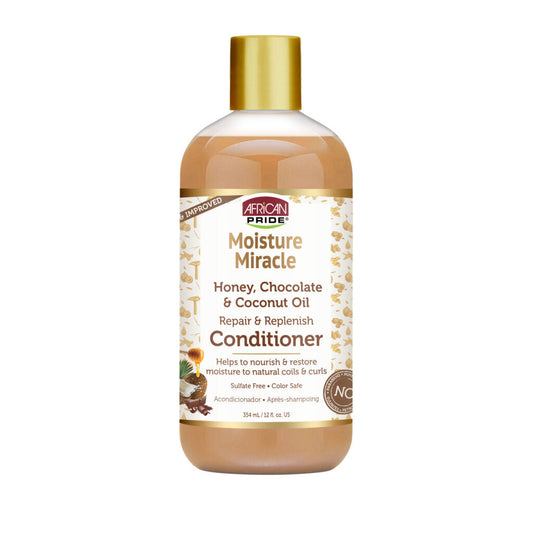 AFRICAN PRIDE MOISTURE MIRACLE HONEY, CHOCOLATE & COCONUT OIL CONDITIONER, 12OZ.