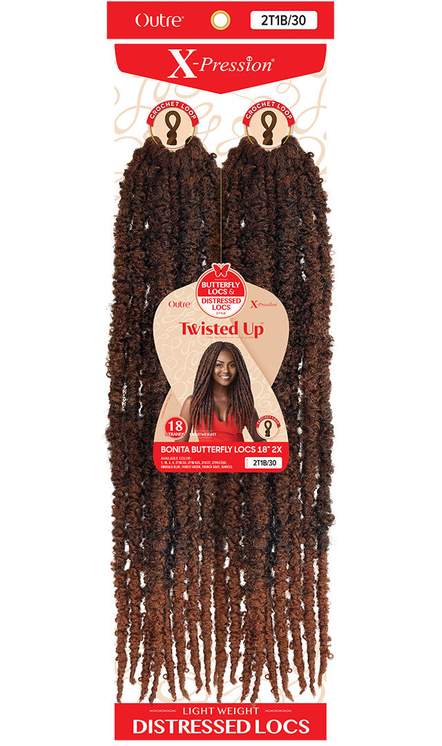 OUTRE SYNTHETIC X-PRESSION TWISTED UP CROCHET BRAID - 2X BONITA BUTTERFLY LOCS 18"
