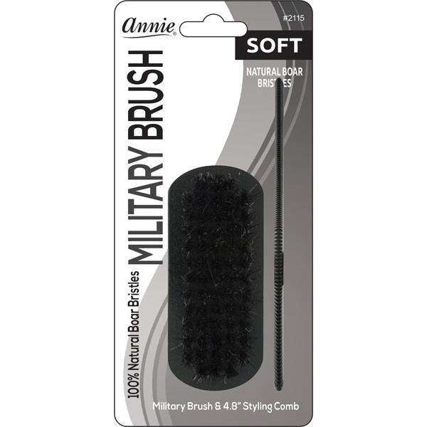 ANNIE SOFT MILITARY BOAR BRISTLE BRUSH W/COMB 4.8” - 2115