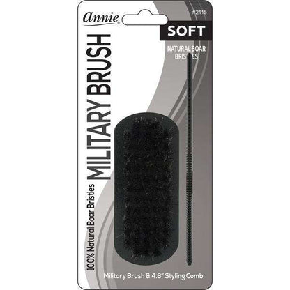 ANNIE SOFT MILITARY BOAR BRISTLE BRUSH W/COMB 4.8” - 2115