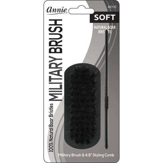 ANNIE SOFT MILITARY BOAR BRISTLE BRUSH W/COMB 4.8” - 2115