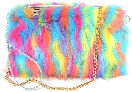 BRIGHT MULTI FAUX FUR POUCH BAG