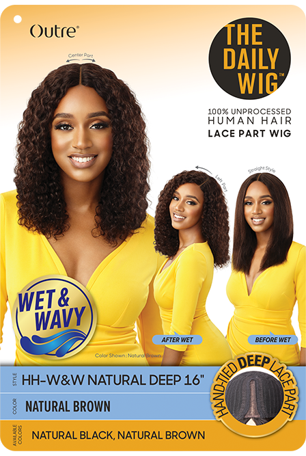 OUTRE 100% UNPROCESSED HUMAN HAIR LACE PART - WET & WAVY WIG - NATURAL DEEP 16″