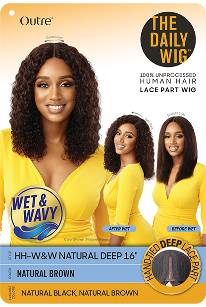 OUTRE 100% UNPROCESSED HUMAN HAIR LACE PART - WET & WAVY WIG - NATURAL DEEP 16″
