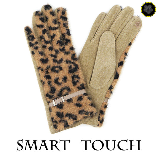 FAUX FUR LEOPARD PATTERN SMART TOUCH GLOVES