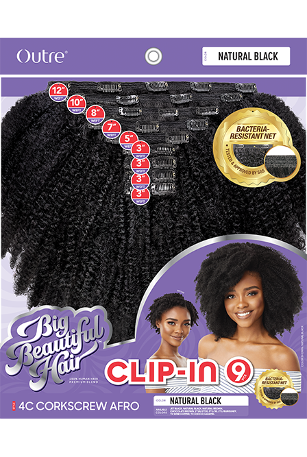 OUTRE HH BLEND BIG BEAUTIFUL HAIR CLIP IN 9PCS - 4C CORKSCREW AFRO