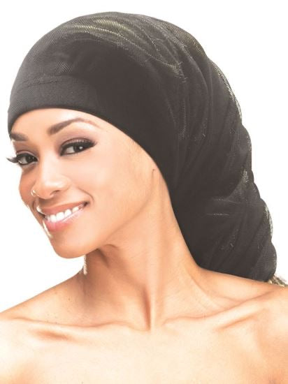 QFITT ORGANIC ARGAN & SHEA BUTTER PLUS OLIVE OIL MESH TUBE BONNET- BLACK