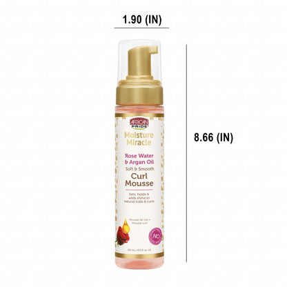 AFRICAN PRIDE MOISTURE MIRACLE ROSE WATER & ARGAN OIL CURL MOUSSE, 8.5 OZ.