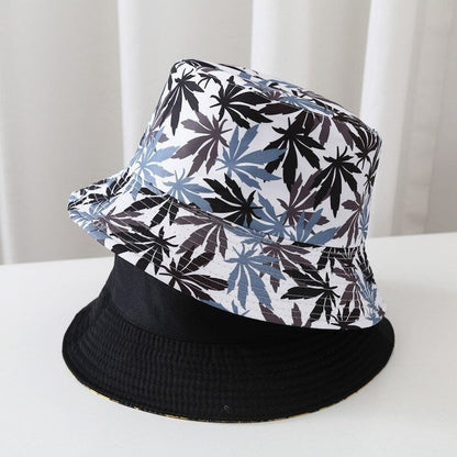 DOUBLE SIDED LEAVES PRINT BUCKET HAT