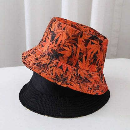 DOUBLE SIDED LEAVES PRINT BUCKET HAT