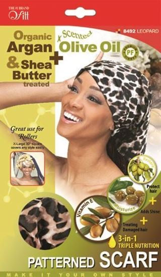 QFITT ORGANIC ARGAN & SHEA BUTTER + OLIVE OIL LEOPARD PATTERNED SCARF #8492