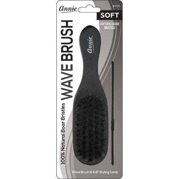 ANNIE SOFT MINI WAVE BOAR BRISTLE BRUSH W/COMB 4.8” - 2113