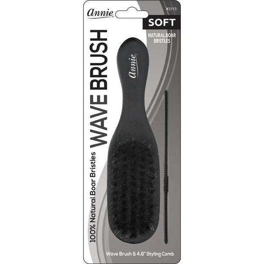 ANNIE SOFT MINI WAVE BOAR BRISTLE BRUSH W/COMB 4.8” - 2113