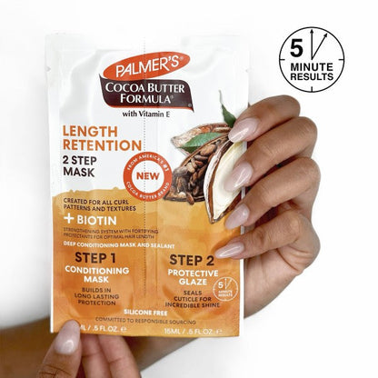 PALMER’S COCOA BUTTER + BIOTIN LENGTH RETENTION 2-STEP HAIR MASK 0.5 FL.OZ.