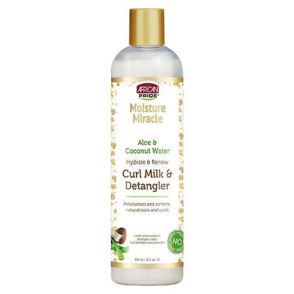 AFRICAN PRIDE MOISTURE MIRACLE CURL MILK AND DETANGLER 12 OZ.