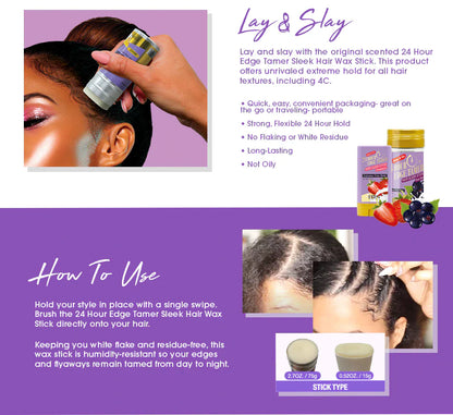 EBIN 24 HOUR EDGE TAMER SLEEK HAIR WAX STICK - ORIGINAL 2.7OZ.
