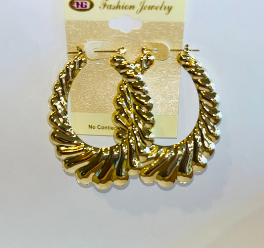 OVAL PUFFED SHRIMP EARRINGS- GOLD (60mm)