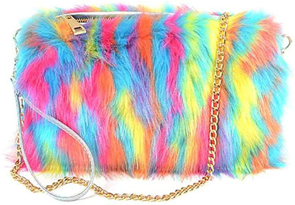 BRIGHT MULTI FAUX FUR POUCH BAG