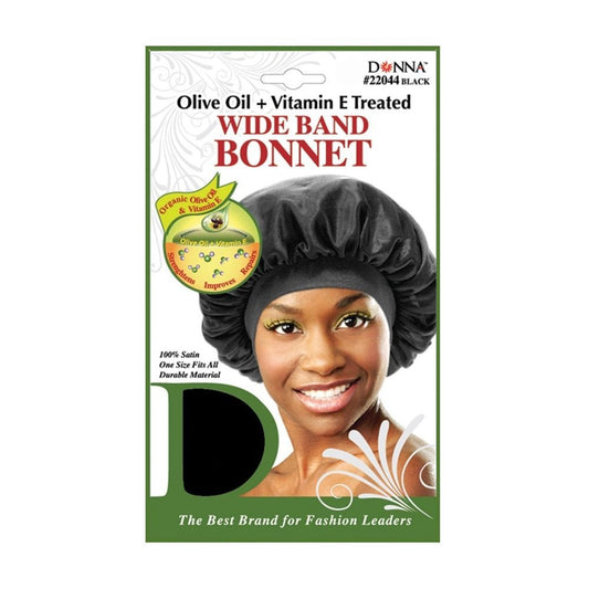 DONNA OLIVE OIL + VITAMIN E TREATED WIDE BAND BONNET - BLACK #22044