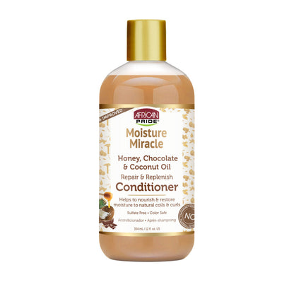 AFRICAN PRIDE MOISTURE MIRACLE HONEY, CHOCOLATE & COCONUT OIL CONDITIONER, 12OZ.