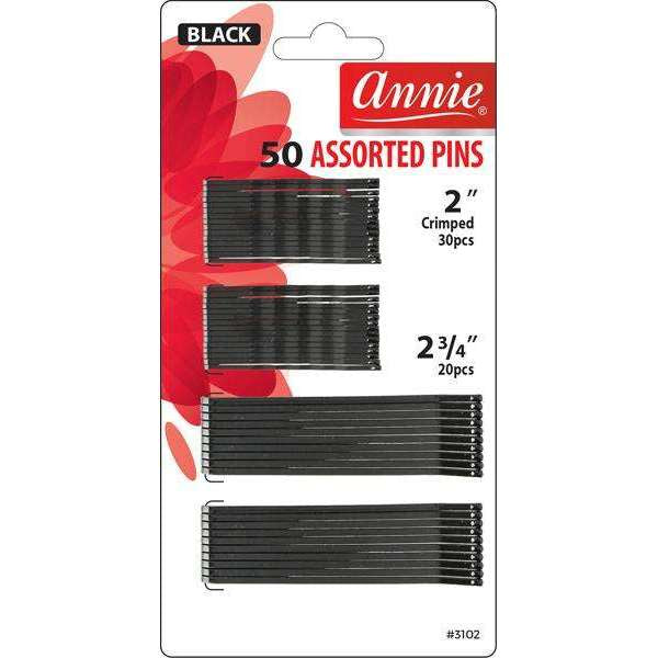 ANNIE ASSORTED PINS BLACK 50CT