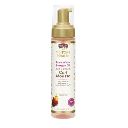 AFRICAN PRIDE MOISTURE MIRACLE ROSE WATER & ARGAN OIL CURL MOUSSE, 8.5 OZ.