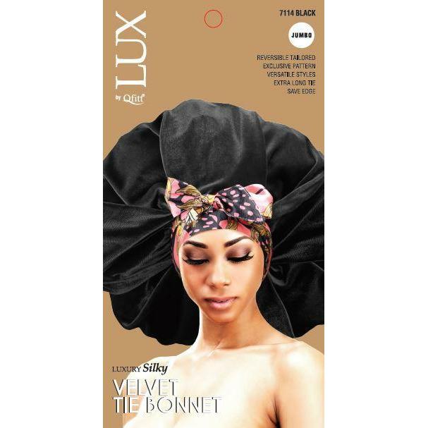 QFITT LUXURY SILKY VELVET TIE JUMBO BONNET- 7114 BLACK