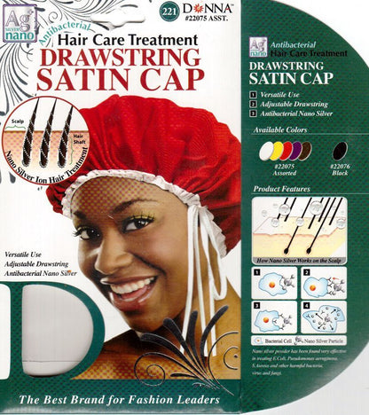 DONNA ANTIBACTERIAL HAIR CARE TREATMENT DRAWSTRING SATIN CAP #22075