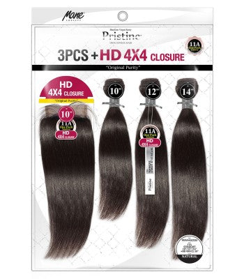 PRISTINE 11A 100% UNPROCESSED HUMAN HAIR + 4X4 CLOSURE - STRAIGHT (PEW4402)