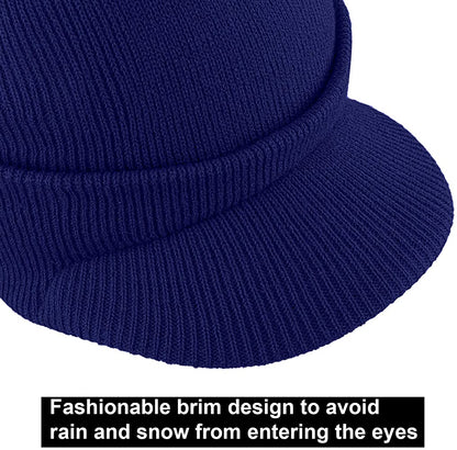 WINTER SPORTS WARM KNIT HAT with BRIM THICK STRETCH BEANIE