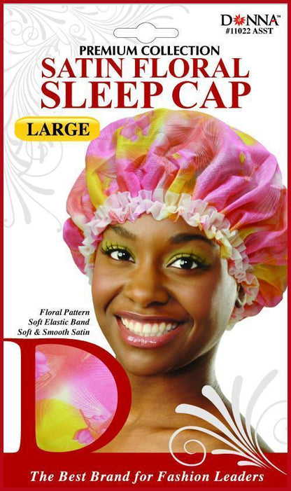 LARGE SATIN FLORAL SLEEP CAP (#11022 ASSORT)