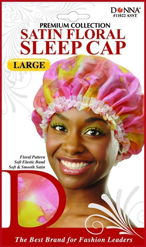 LARGE SATIN FLORAL SLEEP CAP (#11022 ASSORT)