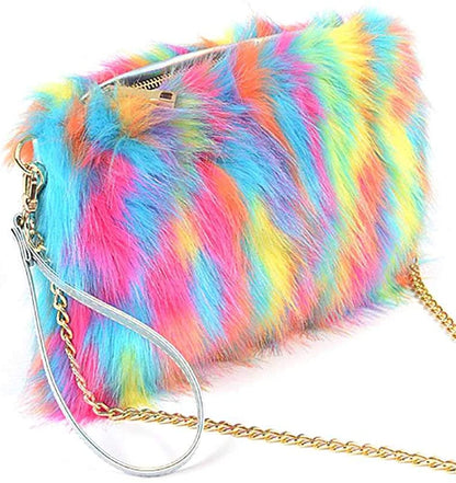 BRIGHT MULTI FAUX FUR POUCH BAG