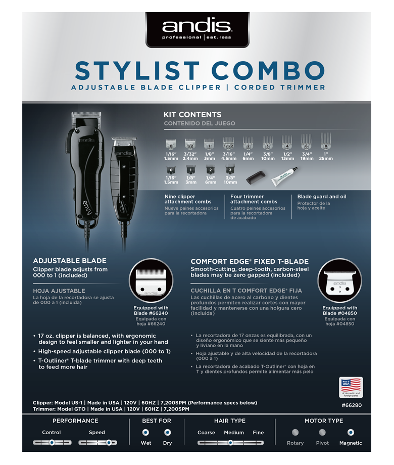 ANDIS STYLIST COMBO ENVY #66280