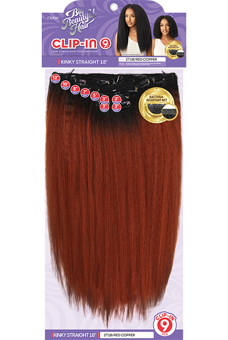 OUTRE BIG BEAUTIFUL HAIR HH BLEND CLIP IN 9PCS KINKY STRAIGHT 18"