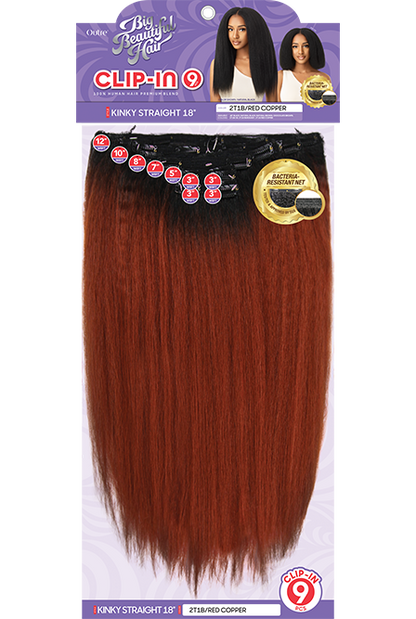 OUTRE BIG BEAUTIFUL HAIR HH BLEND CLIP IN 9PCS KINKY STRAIGHT 18"