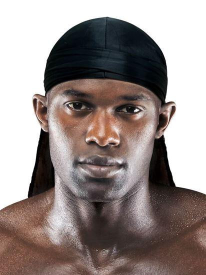 KING J. DELUXE SILKY DU-RAG EXTRA LONG TIE 40" (#404 BLACK)