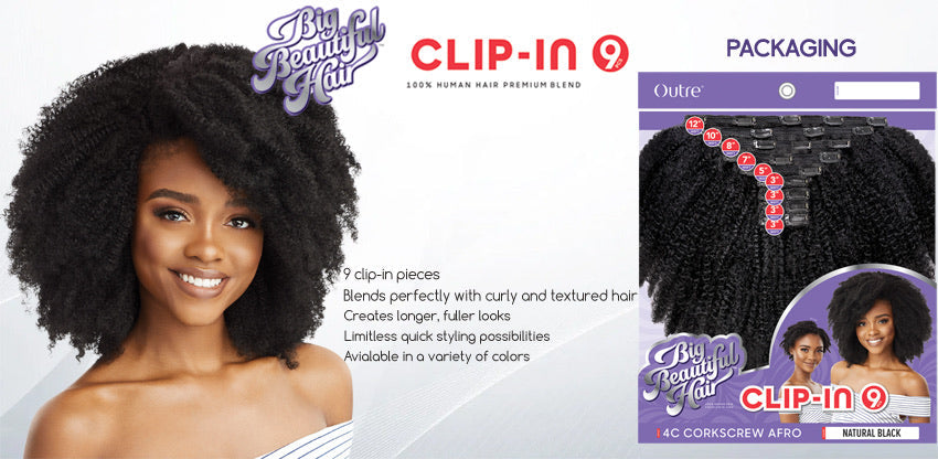 OUTRE HH BLEND BIG BEAUTIFUL HAIR CLIP IN 9PCS - 4C CORKSCREW AFRO