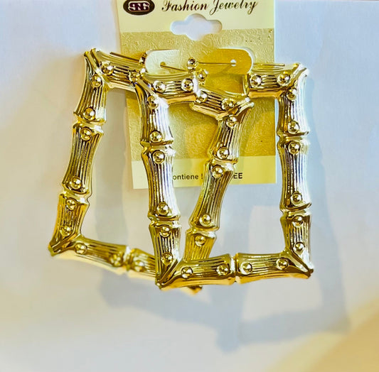 BAMBOO SQUARE HOOP EARRINGS- GOLD (75mm)